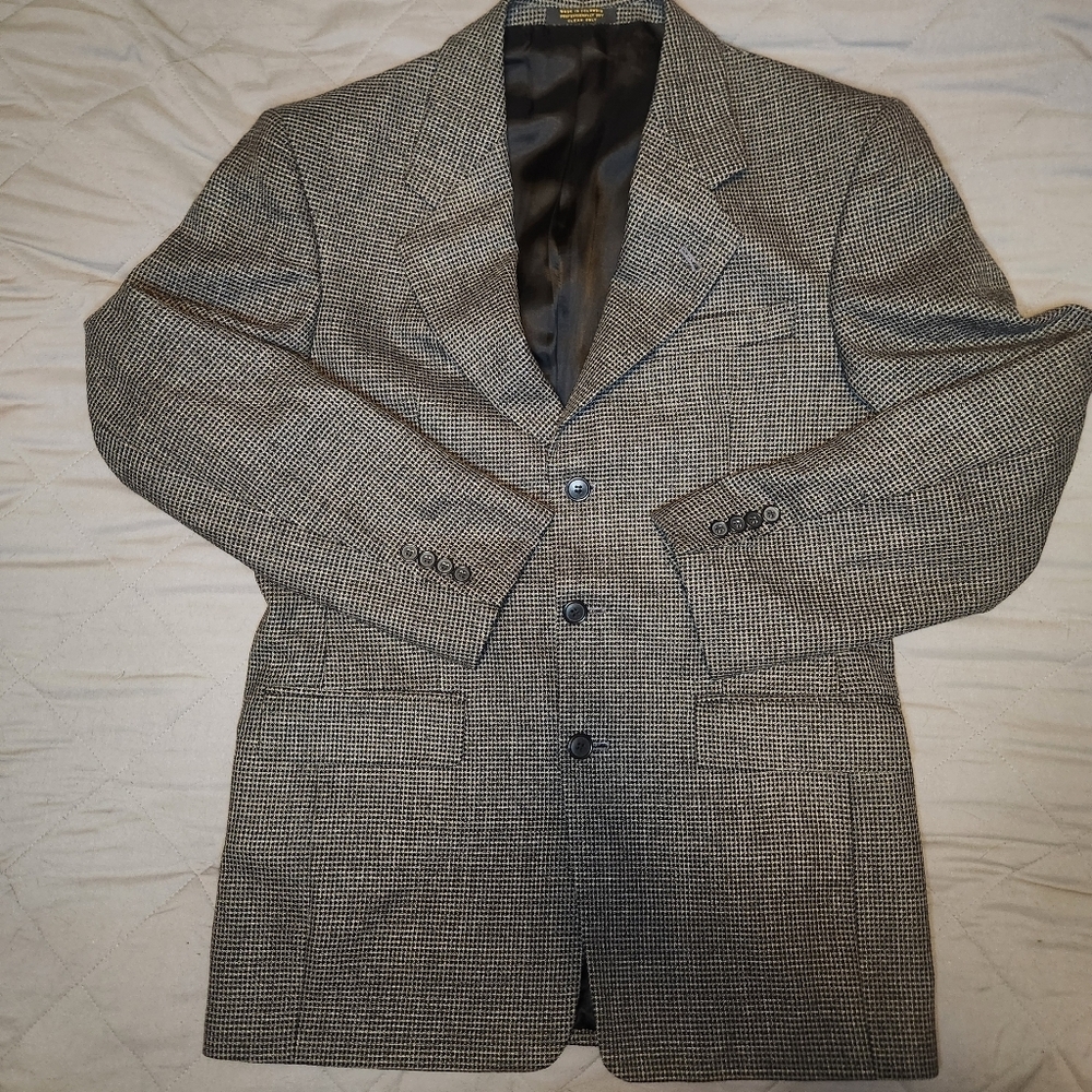 Gianfranco Ruffini‎ Italian Mens 100% Wool Blazer Brown Herringbone 44" Chest